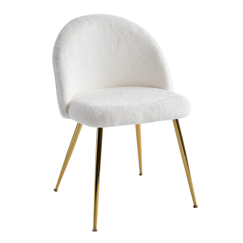 White Teddy Fleece Dining Chair na may Golden Base(Y-C16)