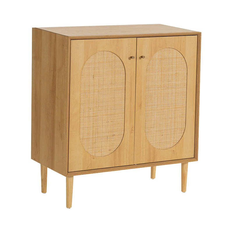 Kulay ng Kahoy Dalawang-pinto na Rustic-Style Wood Rattan Cabinet (Y-C40)