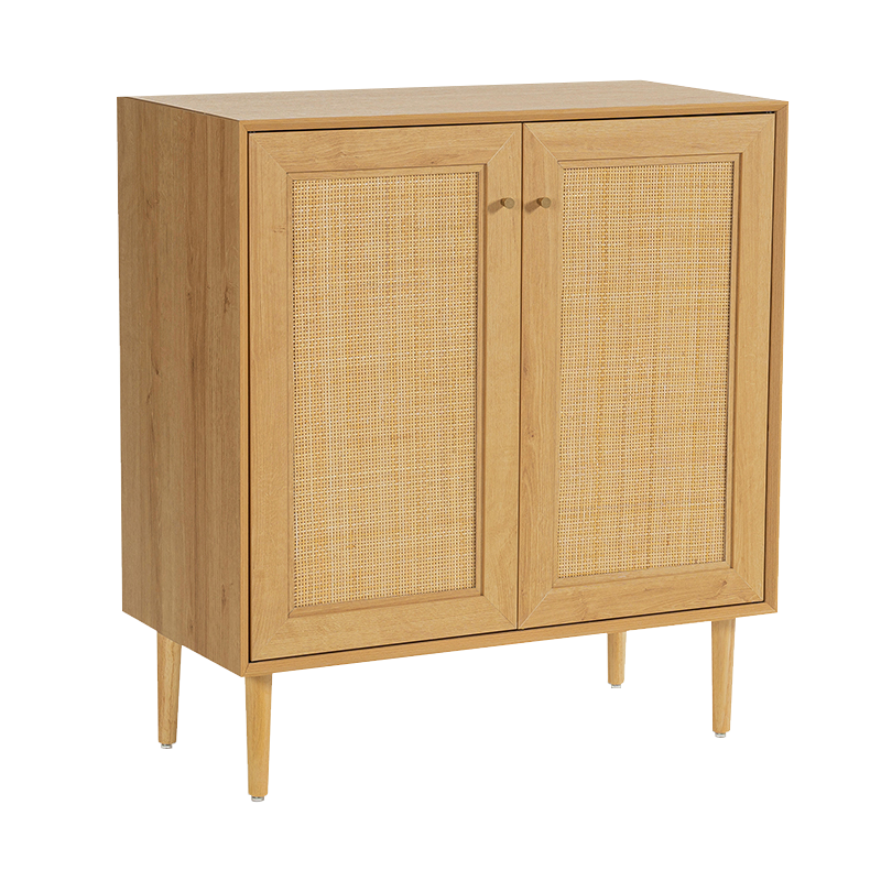 Wood Color Vintage Rattan Two-Door Cabinets (Y-C41)