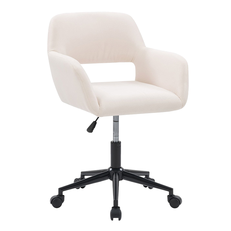 Beige Fabric Wood Armrest Wide Upholstered Home Office Chair (GY-630)