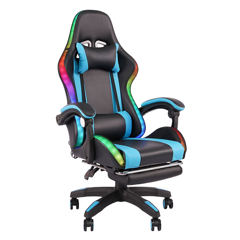 Blue Professional Swivel Recling RGB Gamer Adjustable Armrest Led Gaming Chair na May Footrest(Y-2442)