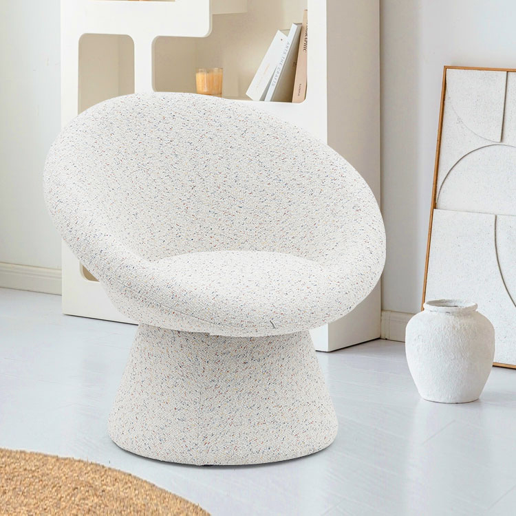 Nordic White Fabric Lazy Round Shape Living Room Chair Single Seater Sofa Accent Lounge Chairs na may Backrest(GY-645)