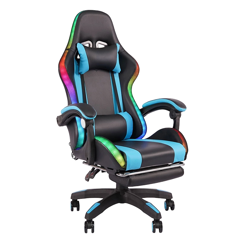 Blue Professional Swivel Recling RGB Gamer Adjustable Armrest Led Gaming Chair na May Footrest(Y-2442)