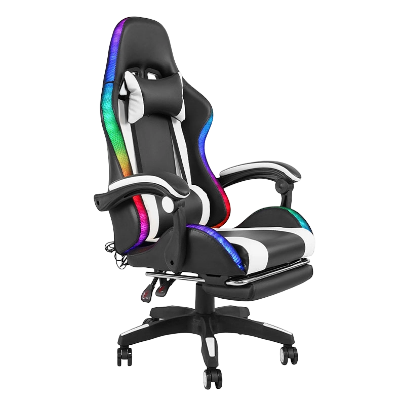 White Professional Swivel Recling RGB Gamer Adjustable Armrest Led Gaming Chair na May Footrest(Y-2442)